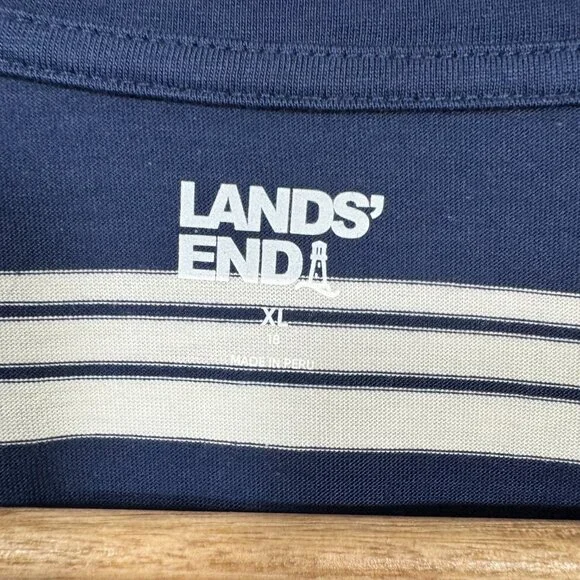 Land’s End Women’s Navy & White Stripe Long Sleeve Casual T Shirt Sz XL Nautical - Picture 3 of 4